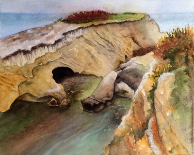 Pismo Beach, Dinosaur Caves Park, watercolor, Landscape, seascape