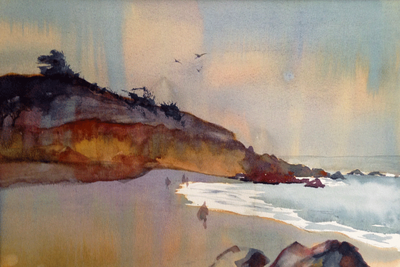 Moonstone Beach, Cambria, CA, watercolor, landscape, seascape