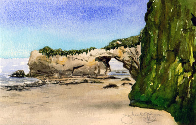Seascape, Natural Bridges, Santa Cruz, watercolor, landscape