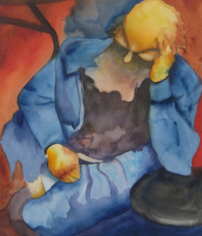 old man, watercolor, portrait