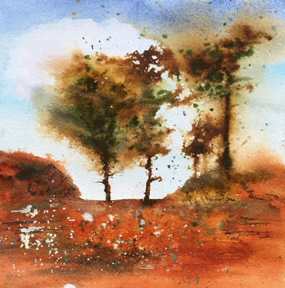 trees, watercolor, landscape
