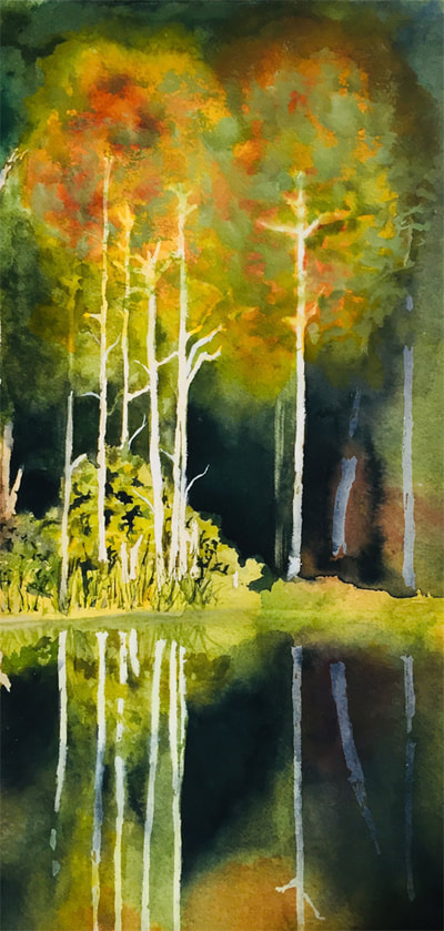 landscape, watercolor, reflection pond, Yosemite