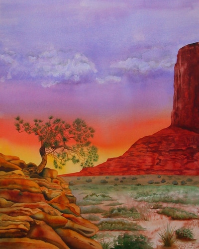 sunset, southwest, landscape, watercolor