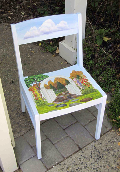 decorated chair, acrylic, garden